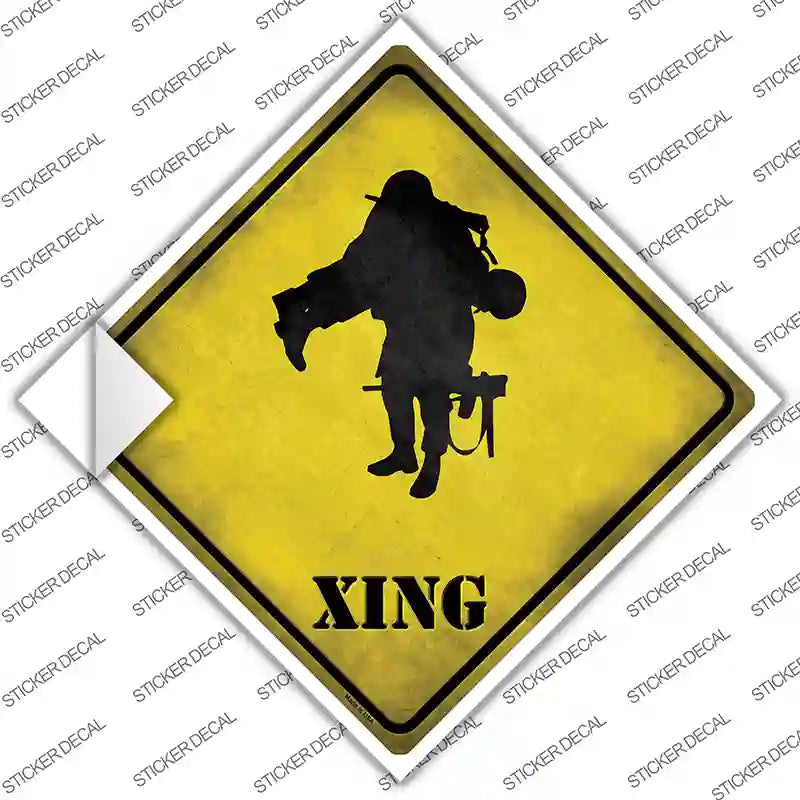 CX-181s-S Soldier Carrying Wounded Xing Novelty Diamond Sticker Decal - Small