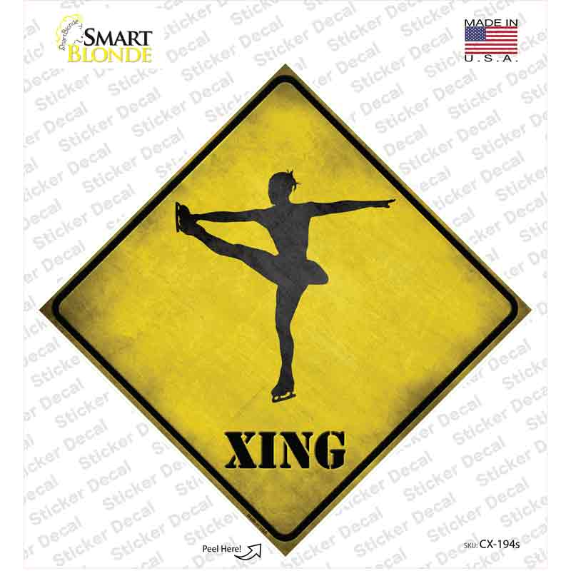 CX-194s-M Twirling Figure Skater Xing Novelty Diamond Sticker Decal - Medium