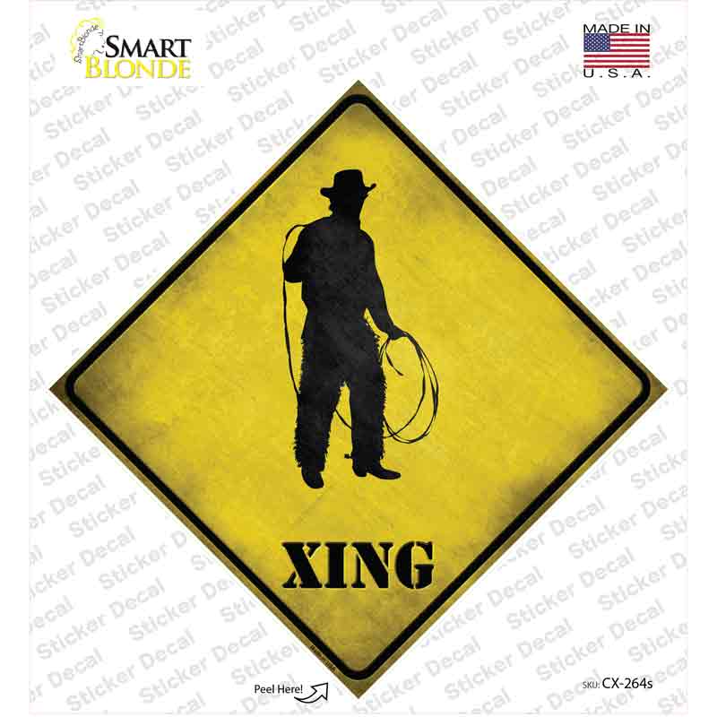 CX-264s-M Cowboy with Lasso Xing Novelty Diamond Sticker Decal - Medium