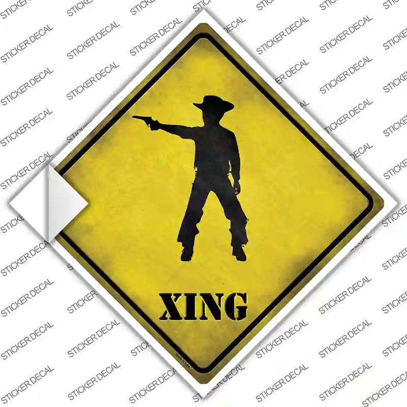 CX-265s-S Cowboy with Pistol Xing Novelty Diamond Sticker Decal - Small