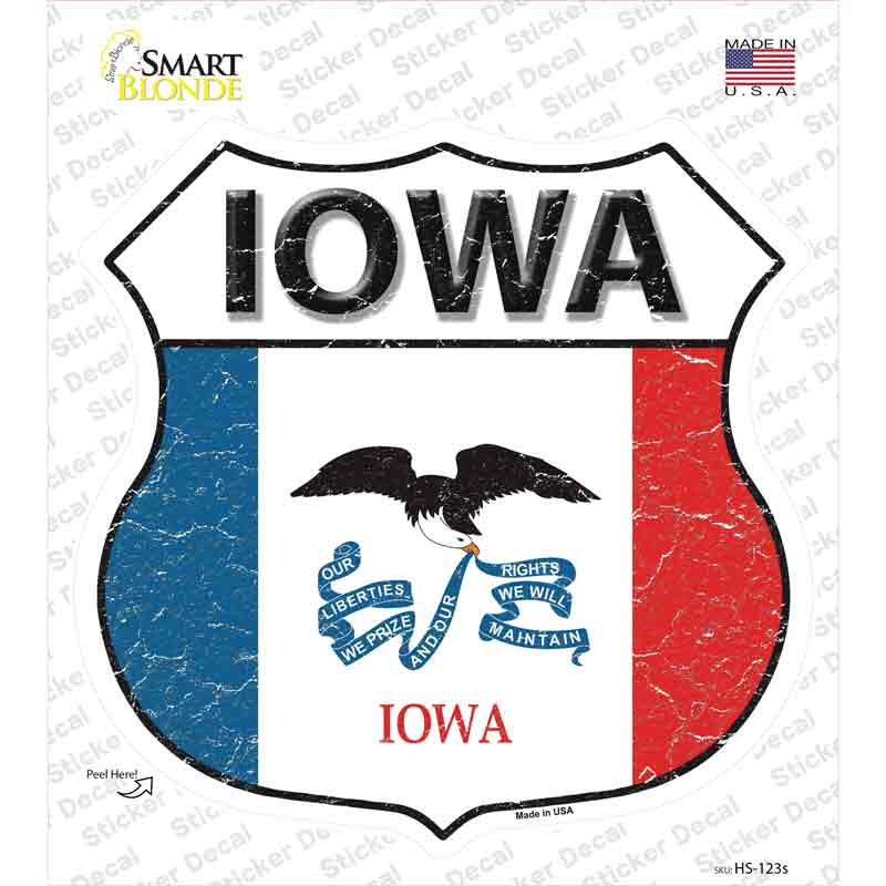 HS-123s-M Iowa Flag Novelty Highway Shield Sticker Decal - Medium