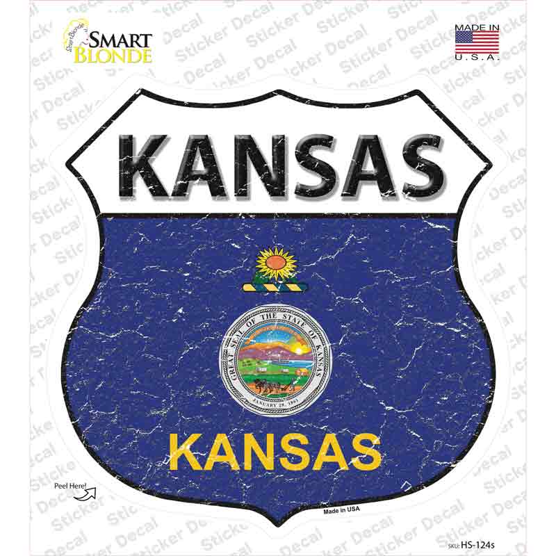 HS-124s-M Kansas Flag Novelty Highway Shield Sticker Decal - Medium
