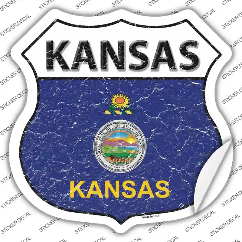 HS-124s-S Kansas Flag Novelty Highway Shield Sticker Decal - Small