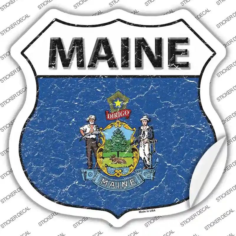 HS-127s-XL Maine Flag Novelty Highway Shield Sticker Decal - Extra Large