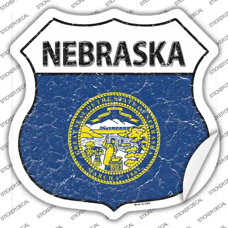 HS-135s-XL Nebraska Flag Novelty Highway Shield Sticker Decal - Extra Large