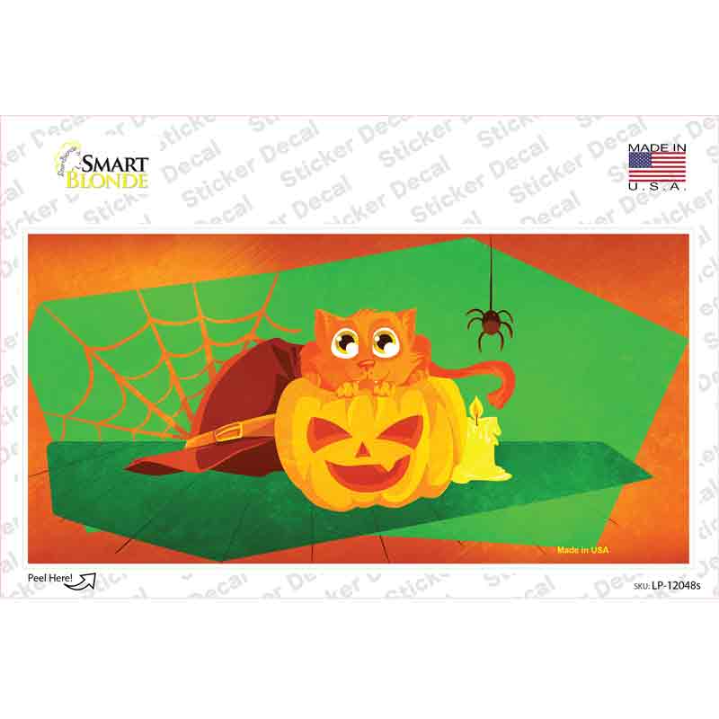 LP-12048s-M Pumpkin Kitty Novelty Sticker Decal - Medium