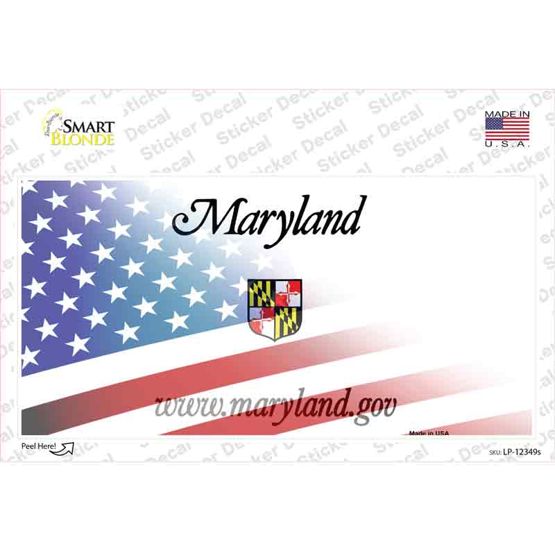 LP-12349s-M Maryland with American Flag Novelty Sticker Decal - Medium