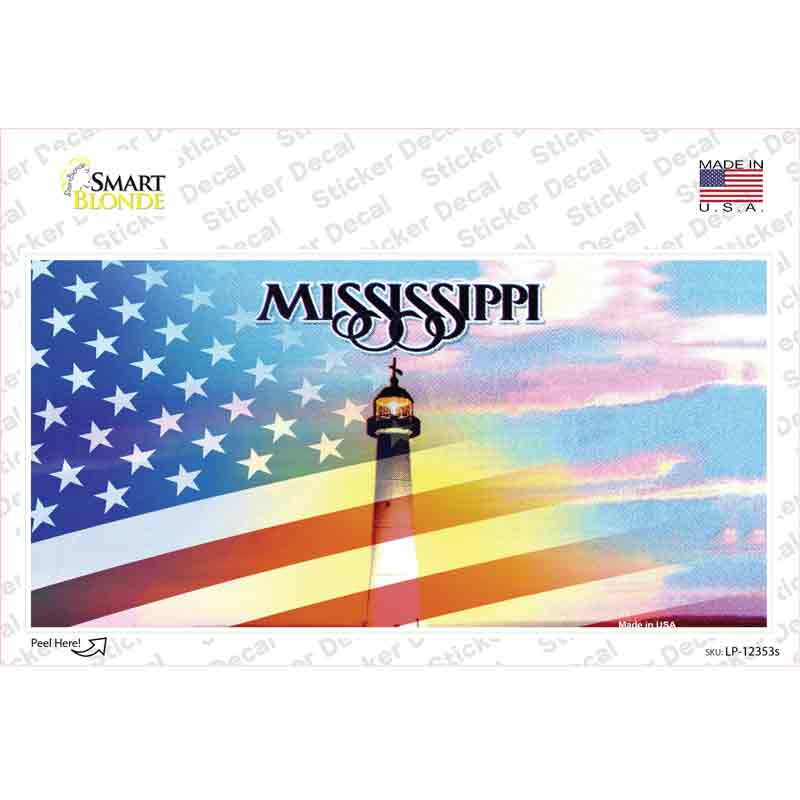 LP-12353s-M Mississippi with American Flag Novelty Sticker Decal - Medium