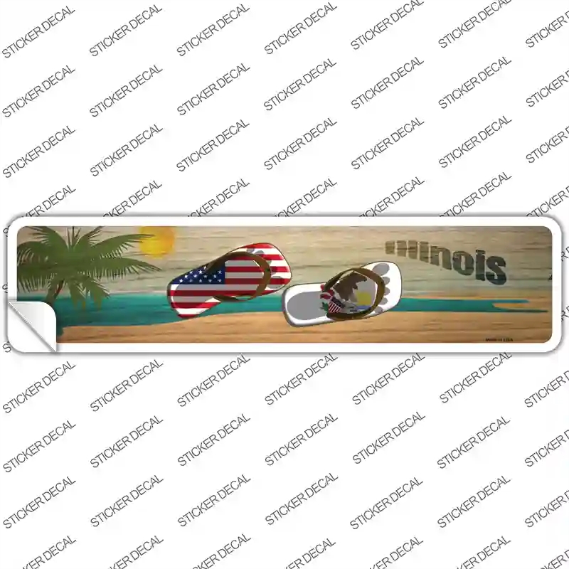 K-1486s-L Illinois & US Flag Novelty Narrow Sticker Decal - Large