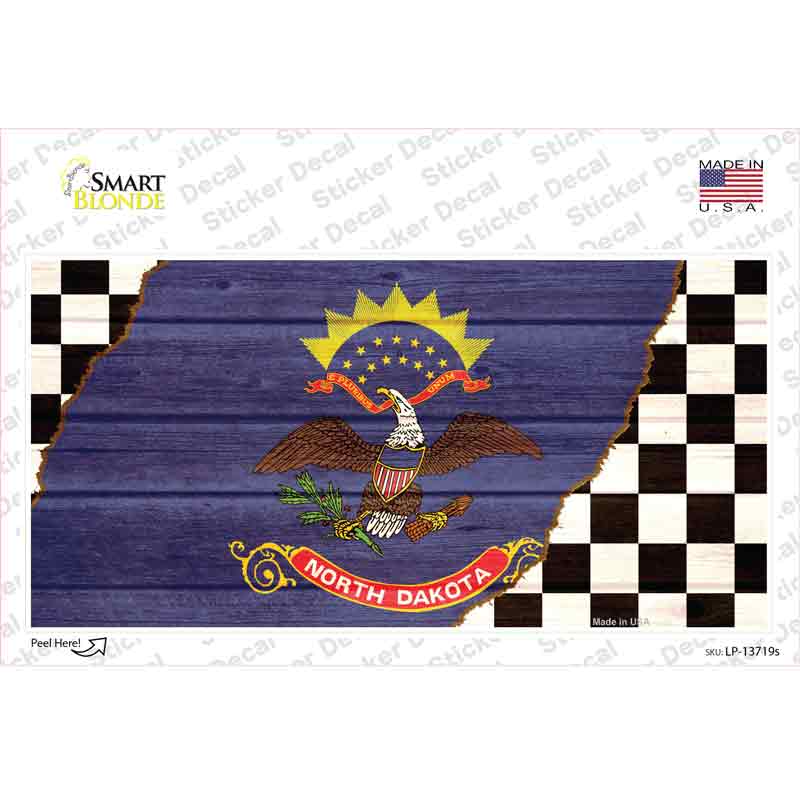LP-13719s-M North Dakota Racing Flag Novelty Sticker Decal - Medium