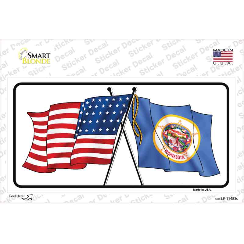 LP-11483s-M Minnesota Crossed US Flag Novelty Sticker Decal - Medium