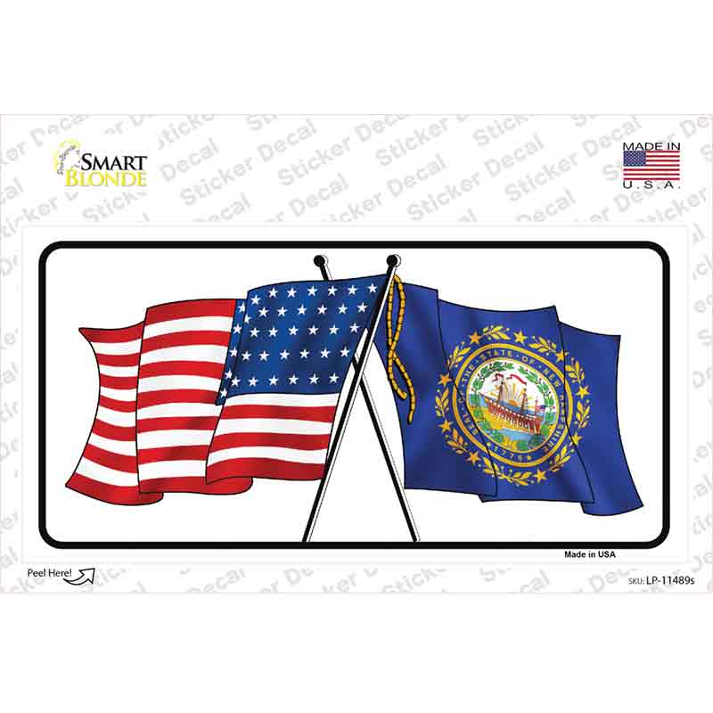 LP-11489s-M   Hampshire Crossed US Flag Novelty Sticker Decal - Medium