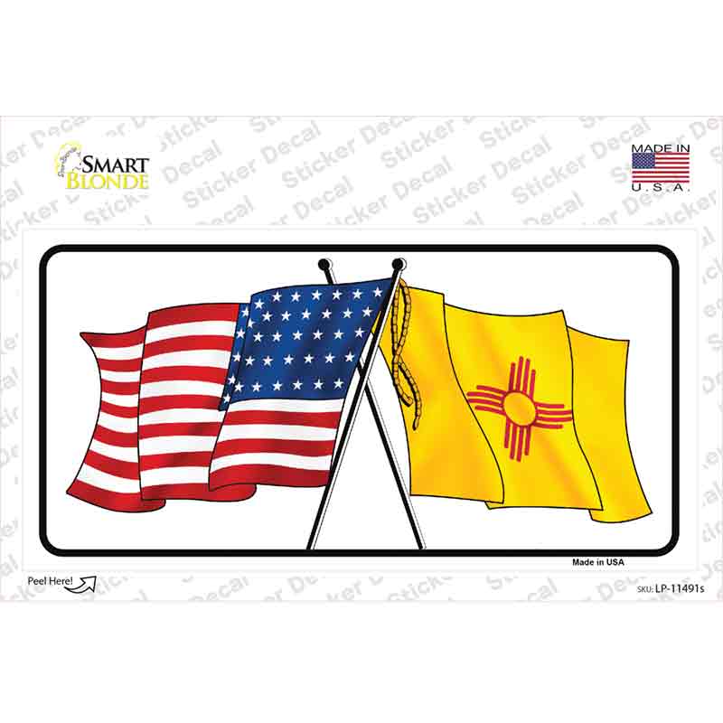 LP-11491s-M   Mexico Crossed US Flag Novelty Sticker Decal - Medium