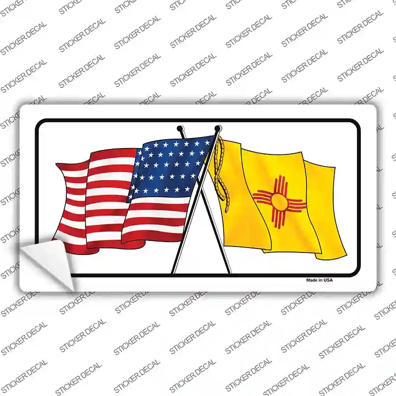 LP-11491s-S   Mexico Crossed US Flag Novelty Sticker Decal - Small