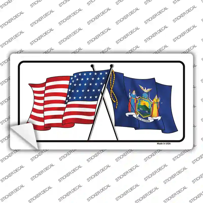 LP-11492s-S   York Crossed US Flag Novelty Sticker Decal - Small