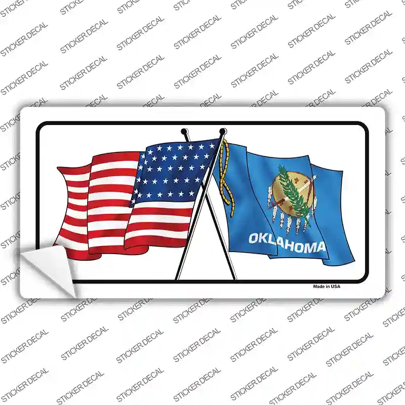LP-11496s-L Oklahoma Crossed US Flag Novelty Sticker Decal - Large