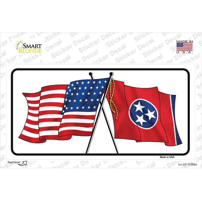 LP-11502s-M Tennessee Crossed US Flag Novelty Sticker Decal - Medium