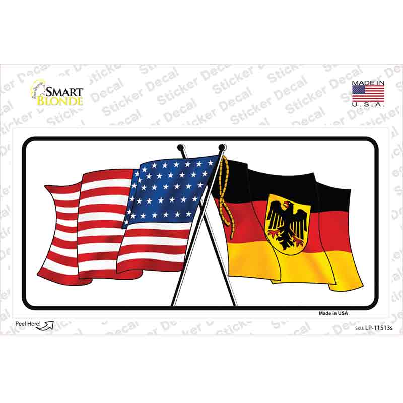 LP-11513s-M Germany Crossed US Flag Novelty Sticker Decal - Medium