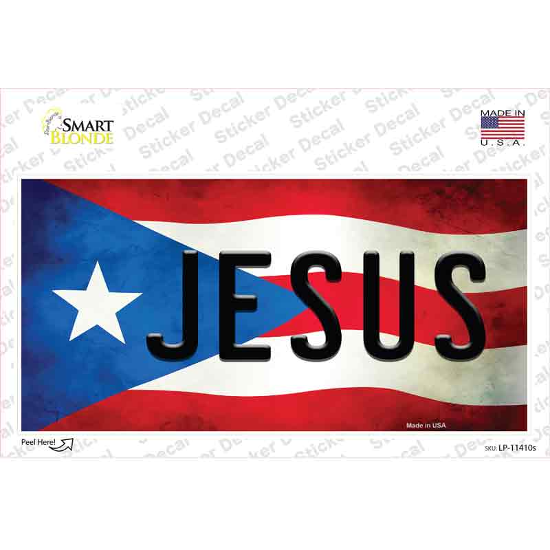 LP-11410s-M Jesus Puerto Rico Flag Novelty Sticker Decal - Medium