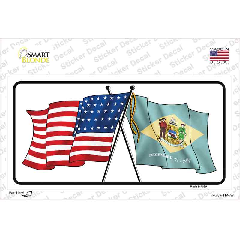 LP-11468s-M Delaware Crossed US Flag Novelty Sticker Decal - Medium