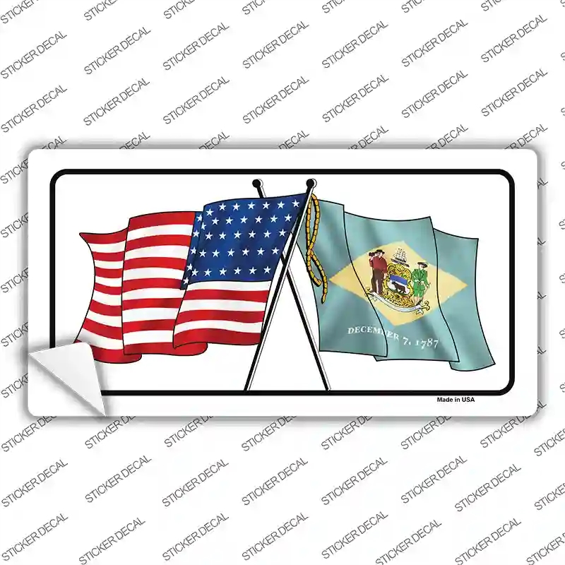 LP-11468s-S Delaware Crossed US Flag Novelty Sticker Decal - Small
