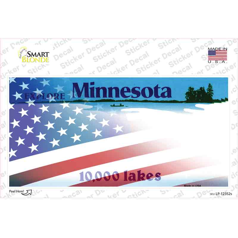 LP-12352s-M Minnesota with American Flag Novelty Sticker Decal - Medium
