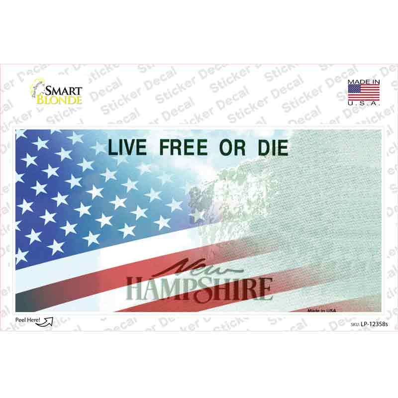 LP-12358s-M   Hampshire with American Flag Novelty Sticker Decal - Medium