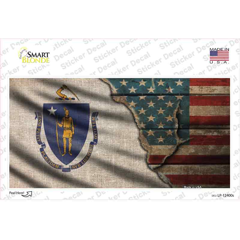 LP-12400s-M Massachusetts & American Flag Novelty Sticker Decal - Medium
