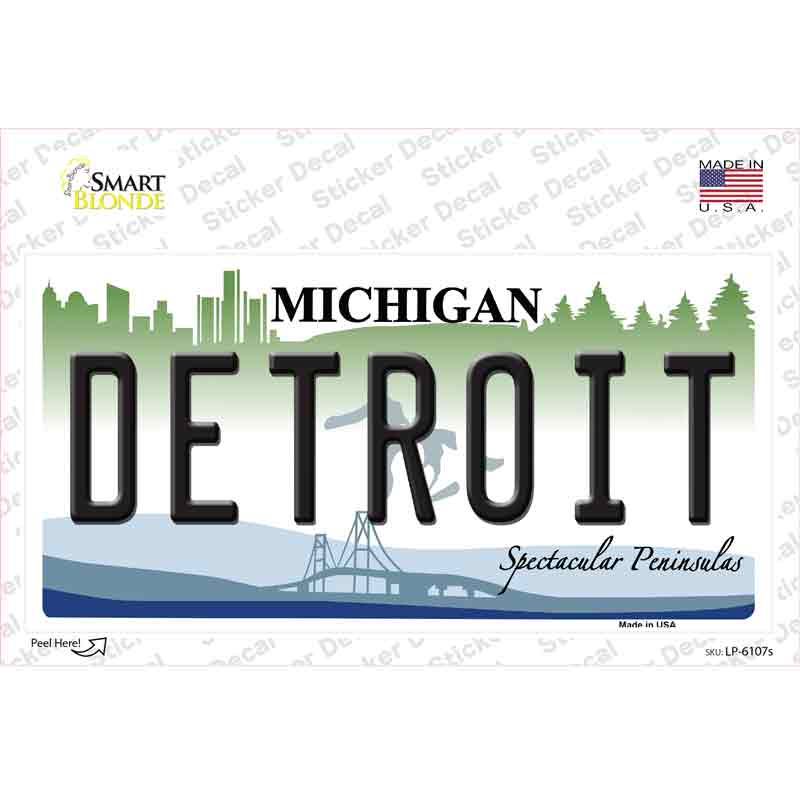 LP-6107s-M Detroit Michigan Novelty Sticker Decal - Medium