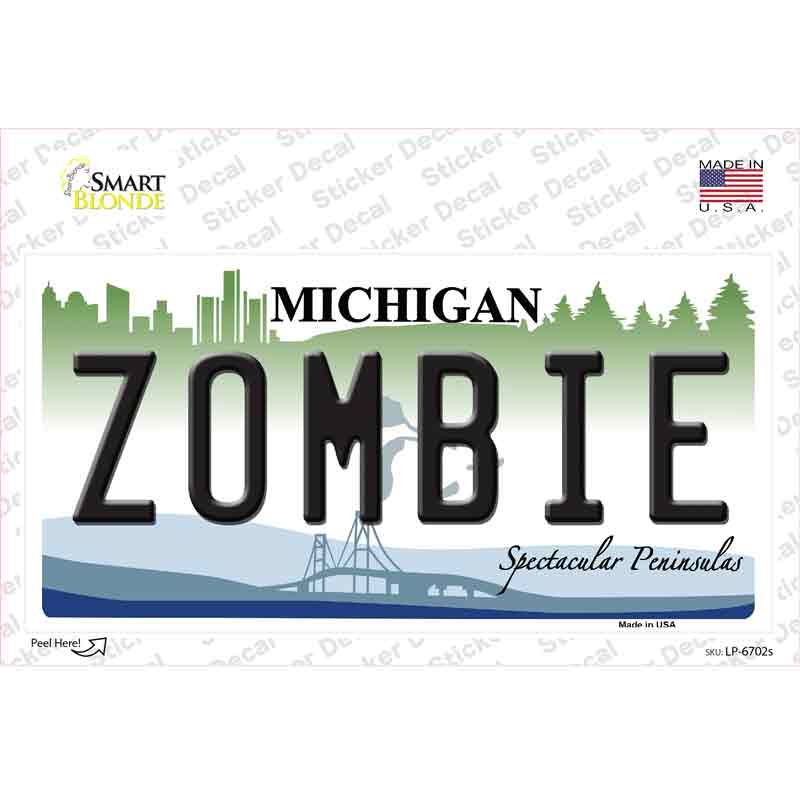 LP-6702s-M Zombie Michigan Novelty Sticker Decal - Medium