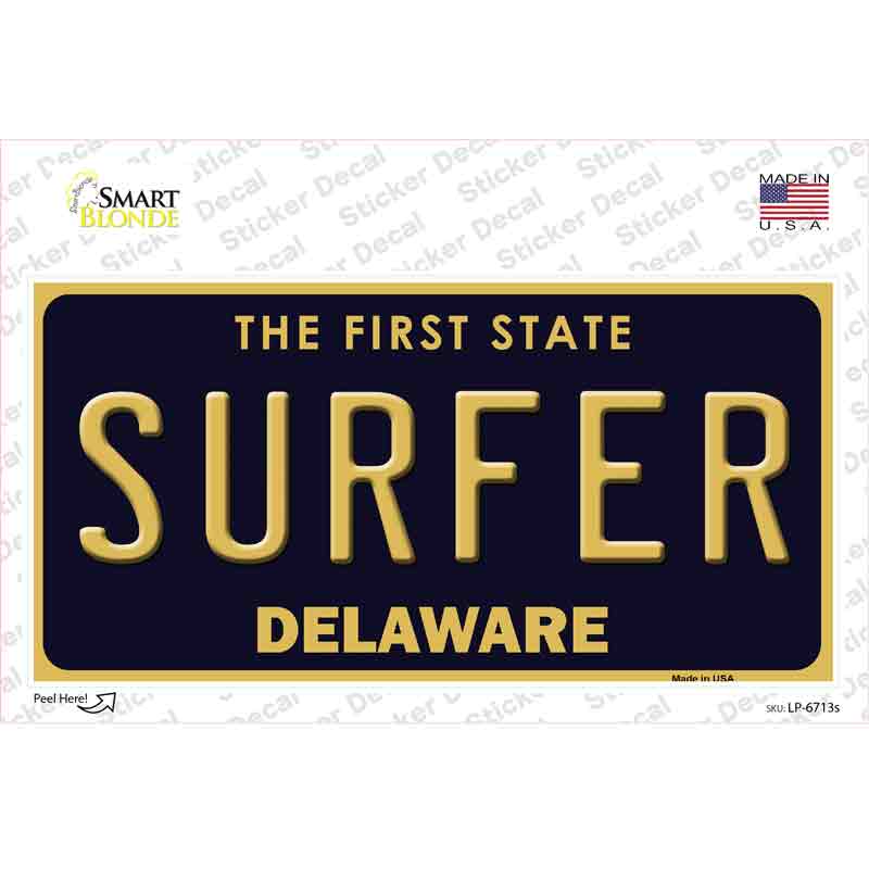 LP-6713s-M Surfer Delaware Novelty Sticker Decal - Medium
