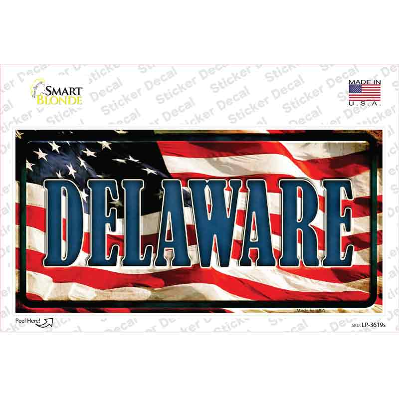 LP-3619s-M Delaware on American Flag Novelty Sticker Decal - Medium
