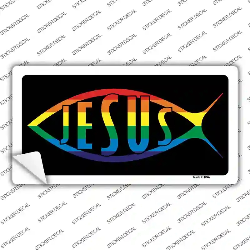 LP-4664s-L Jesus Fish Rainbow Novelty Sticker Decal - Large