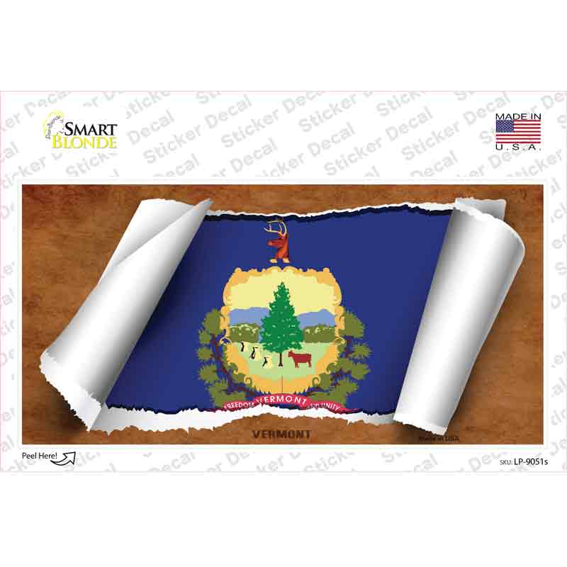 LP-9051s-M Vermont Flag Scroll Novelty Sticker Decal - Medium