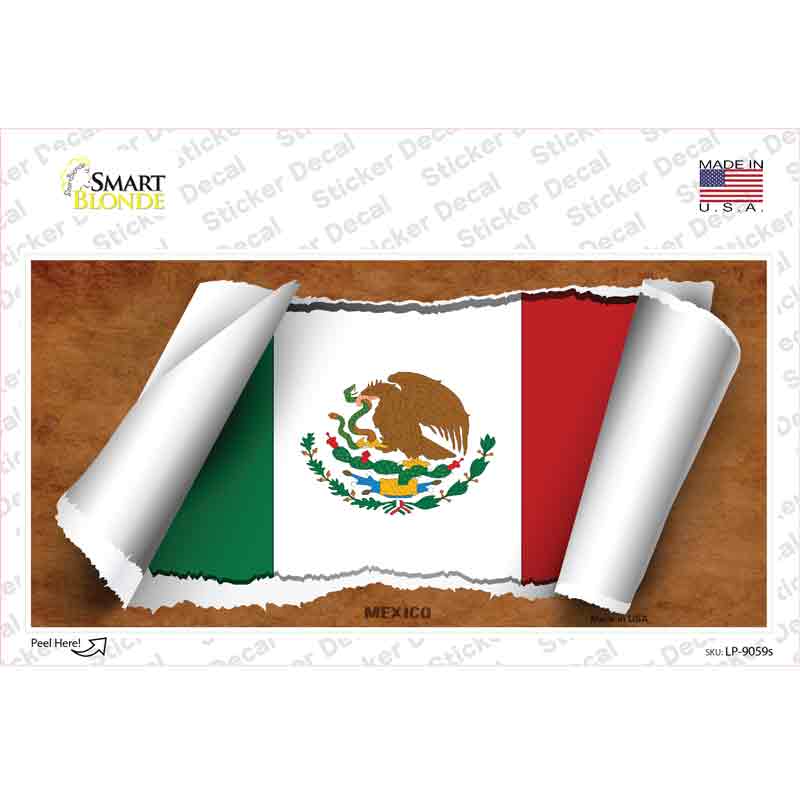 LP-9059s-M Mexico Flag Scroll Novelty Sticker Decal - Medium