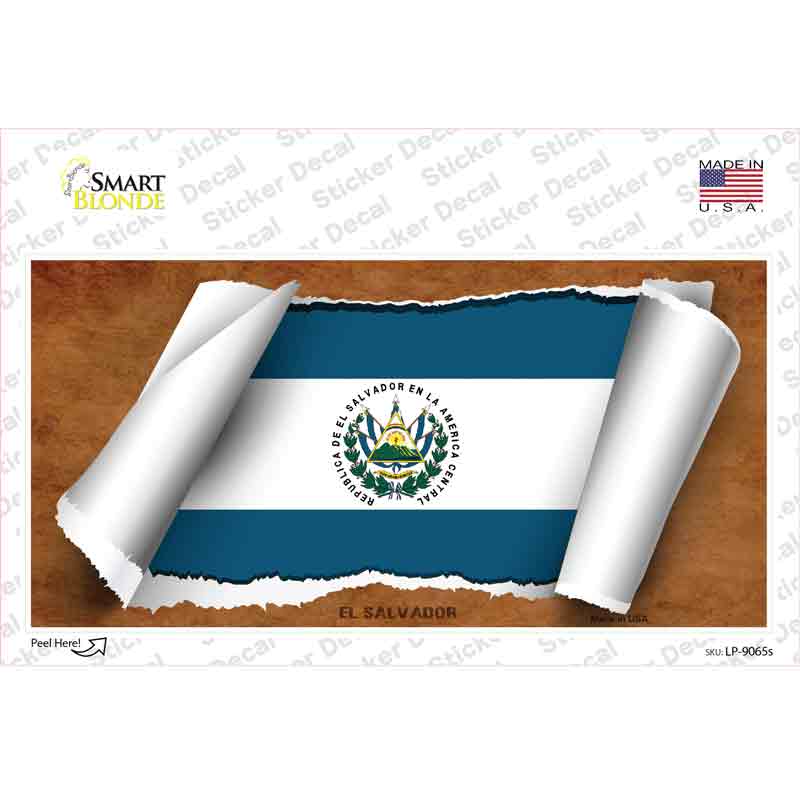 LP-9065s-M El Salvador Flag Scroll Novelty Sticker Decal - Medium