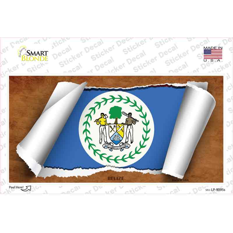 LP-9095s-M Belize Flag Scroll Novelty Sticker Decal - Medium