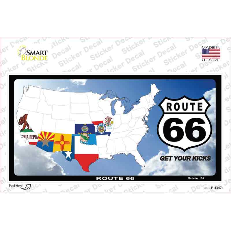 LP-4347s-M Route 66 8 Flags Clouds Novelty Sticker Decal - Medium