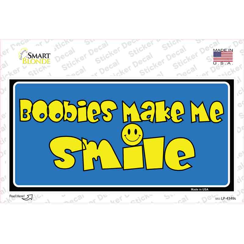 LP-4349s-M Boobies Make Me Smile Blue Novelty Sticker Decal - Medium