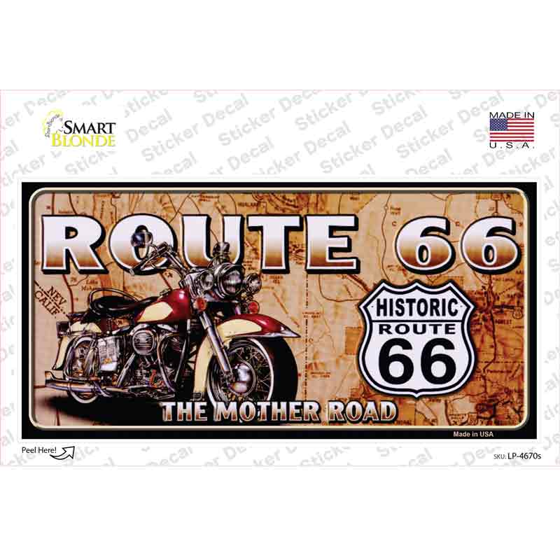 LP-4670s-M Route 66 Mother Road Motorcycle Novelty Sticker Decal - Medium