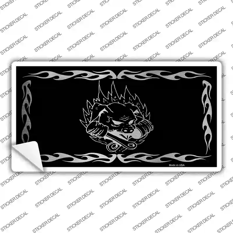 LPC-1068s-XL Pig in Flames Black Brushed Chrome Novelty Sticker Decal - Extra Large