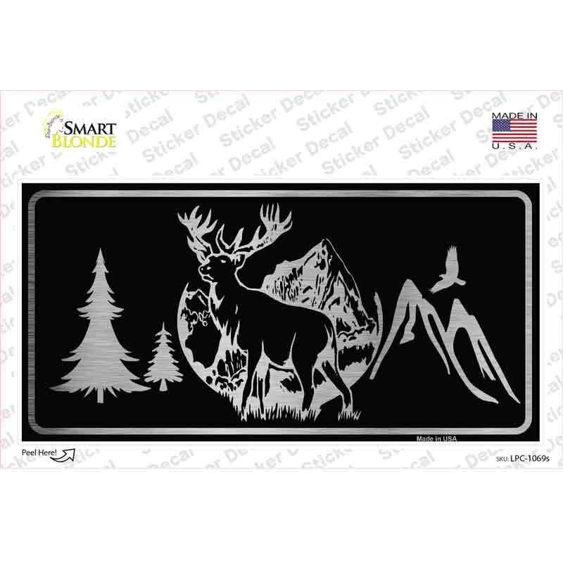 LPC-1069s-M Elk Black Brushed Chrome Novelty Sticker Decal - Medium