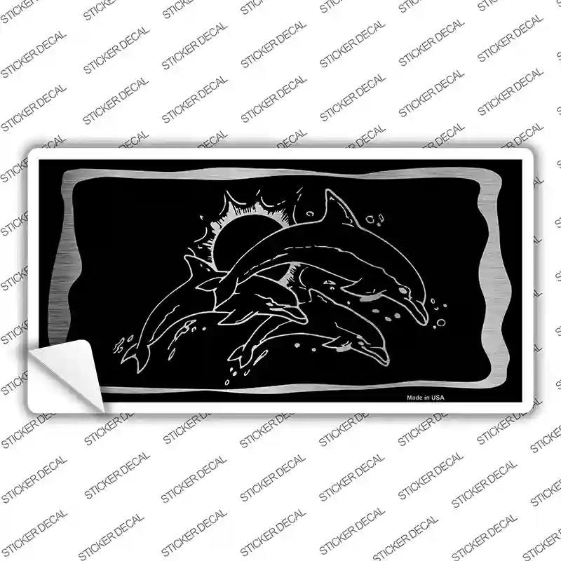 LPC-1070s-XL Dolphins Black Brushed Chrome Novelty Sticker Decal - Extra Large