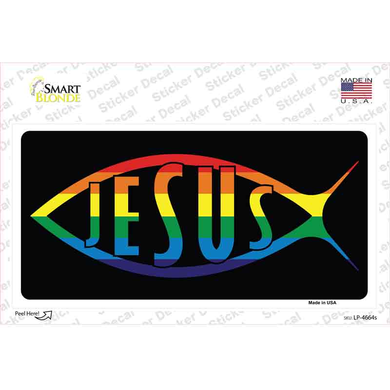 LP-4664s-M Jesus Fish Rainbow Novelty Sticker Decal - Medium