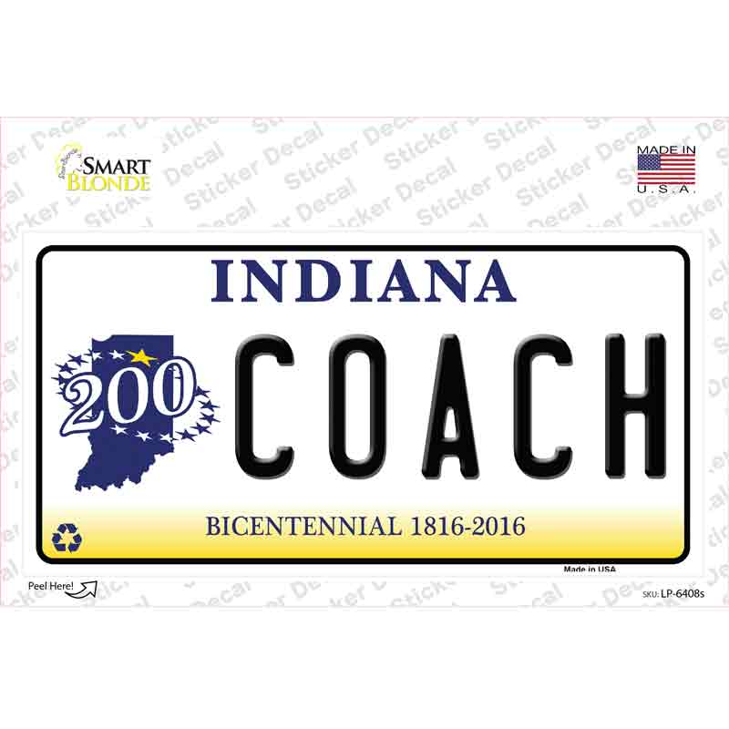 LP-6408s-M Coach Indiana Novelty Sticker Decal - Medium