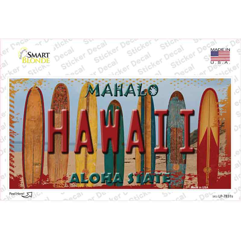 LP-7831s-M Hawaii Surfboards State Novelty Sticker Decal - Medium