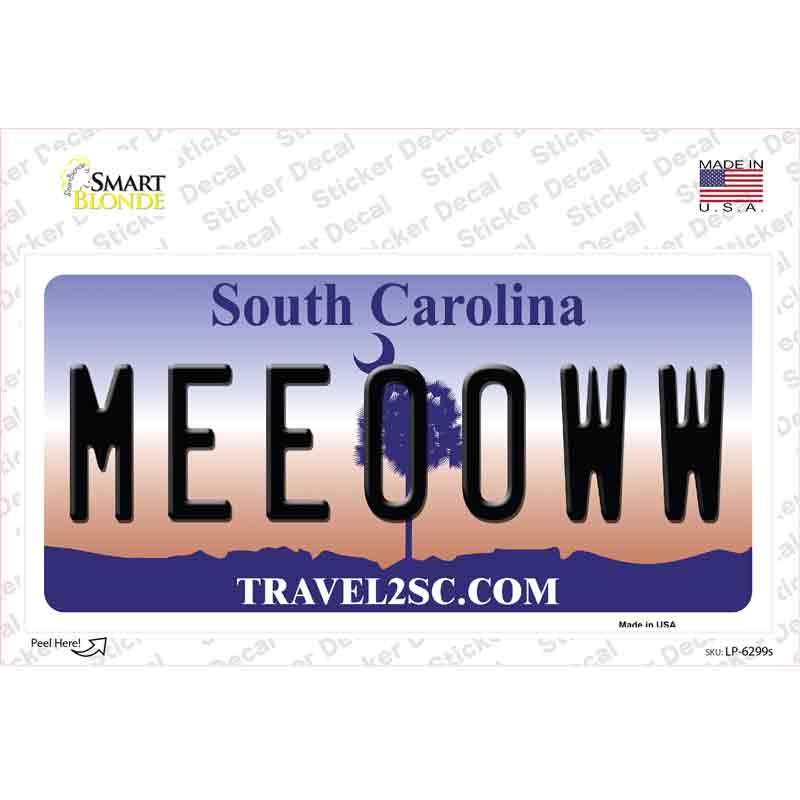 LP-6299s-M Meeooww South Carolina Novelty Sticker Decal - Medium