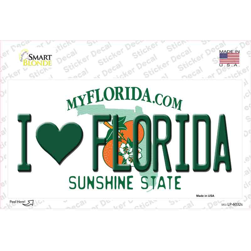 LP-6032s-M I Love Florida Novelty Sticker Decal - Medium