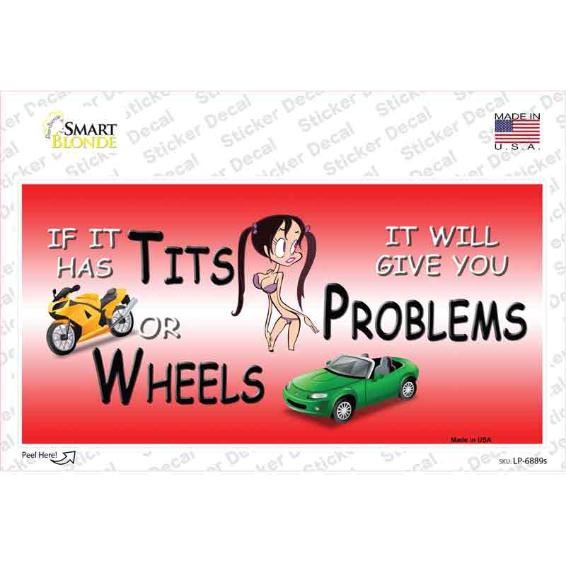 LP-6889s-M Tits or Wheels Novelty Sticker Decal - Medium