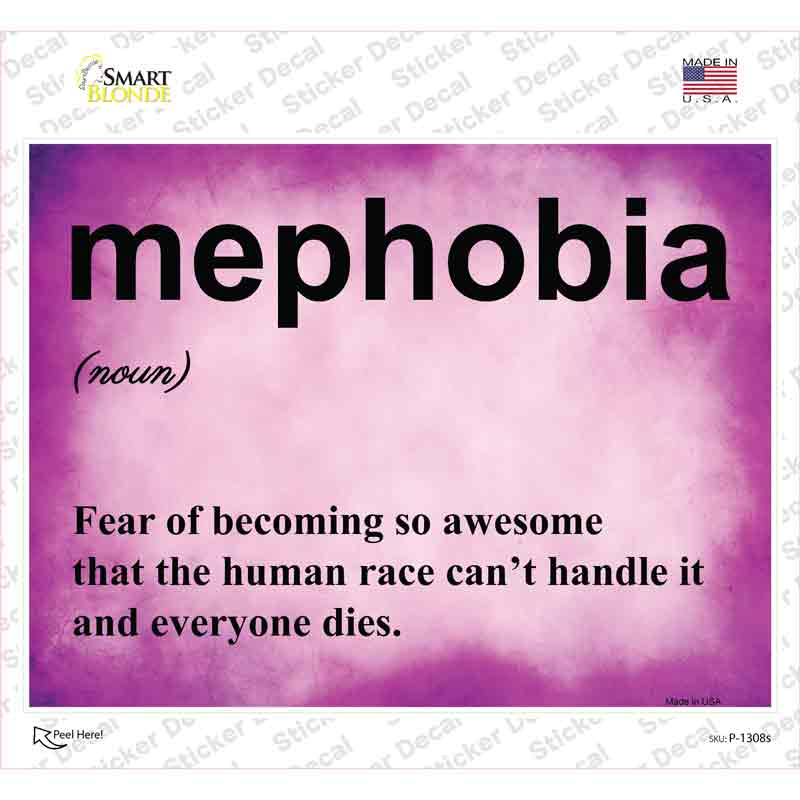 P-1308s-M Mephobia Novelty Rectangle Sticker Decal - Medium